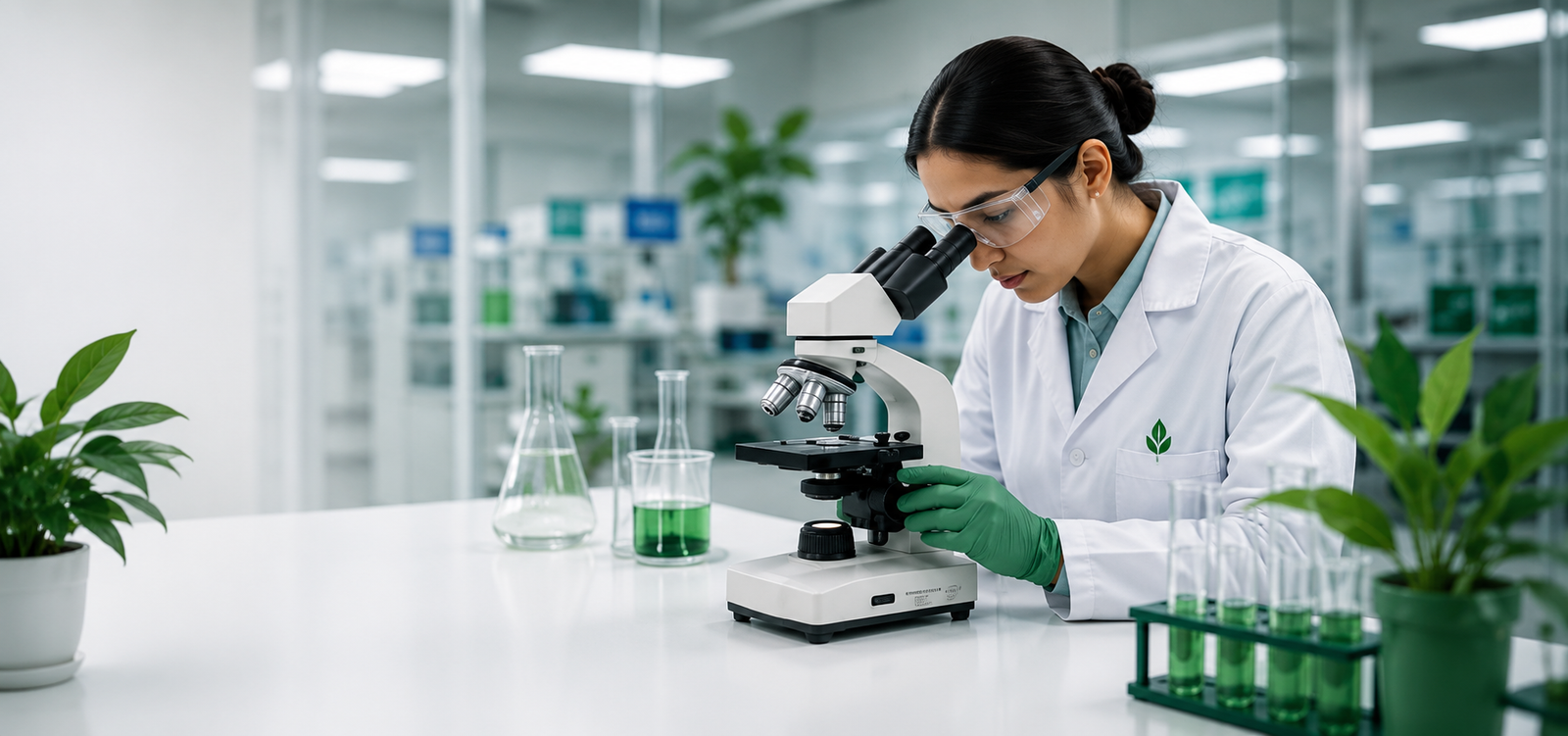 Research scientist working with microscope