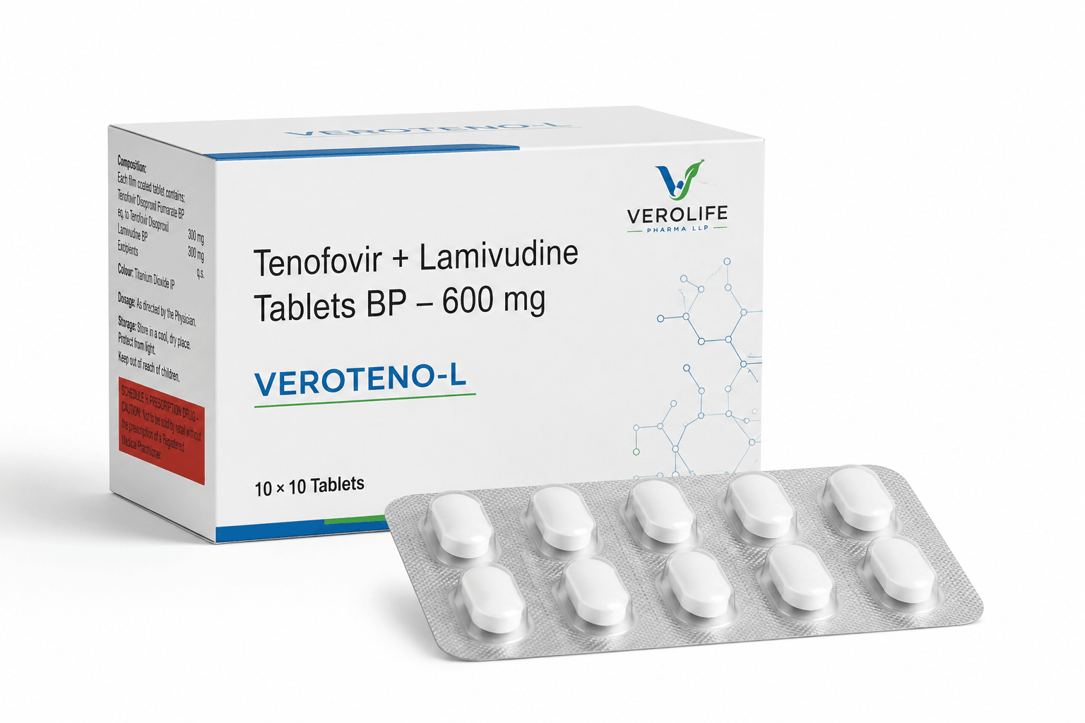 Tenofovir + Lamivudine Tablets BP, 600 mg