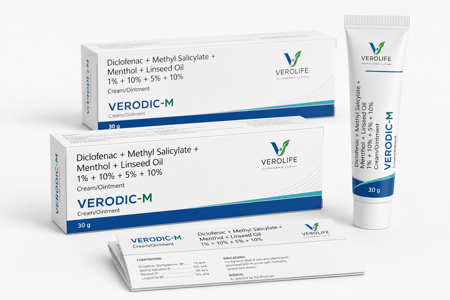 Diclofenac + Methyl Salicylate + Menthol + Linseed Oil 1% + 10% + 5% + 10% Cream/Ointment